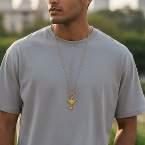 Steampunk Winged Clock Key Necklace – Bronze Tone (Appears Gold in Photos)